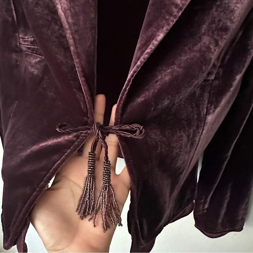 The Limited Vintage Velour Holiday Front Tie Blazer in Burgundy Small Holiday - Picture 5 of 10